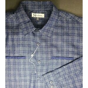 Silversilk Mens Button Up Long Sleeve Shirt Big Tall Thick 3XL Plaid Blue NWT